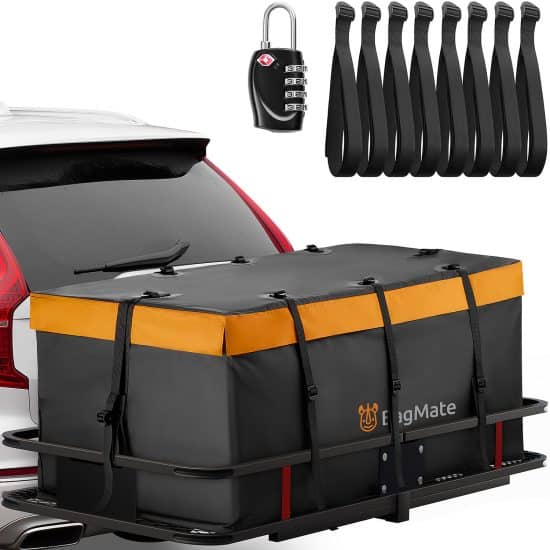 Waterproof BagMate hitch luggage carrier for secure cargo hauling